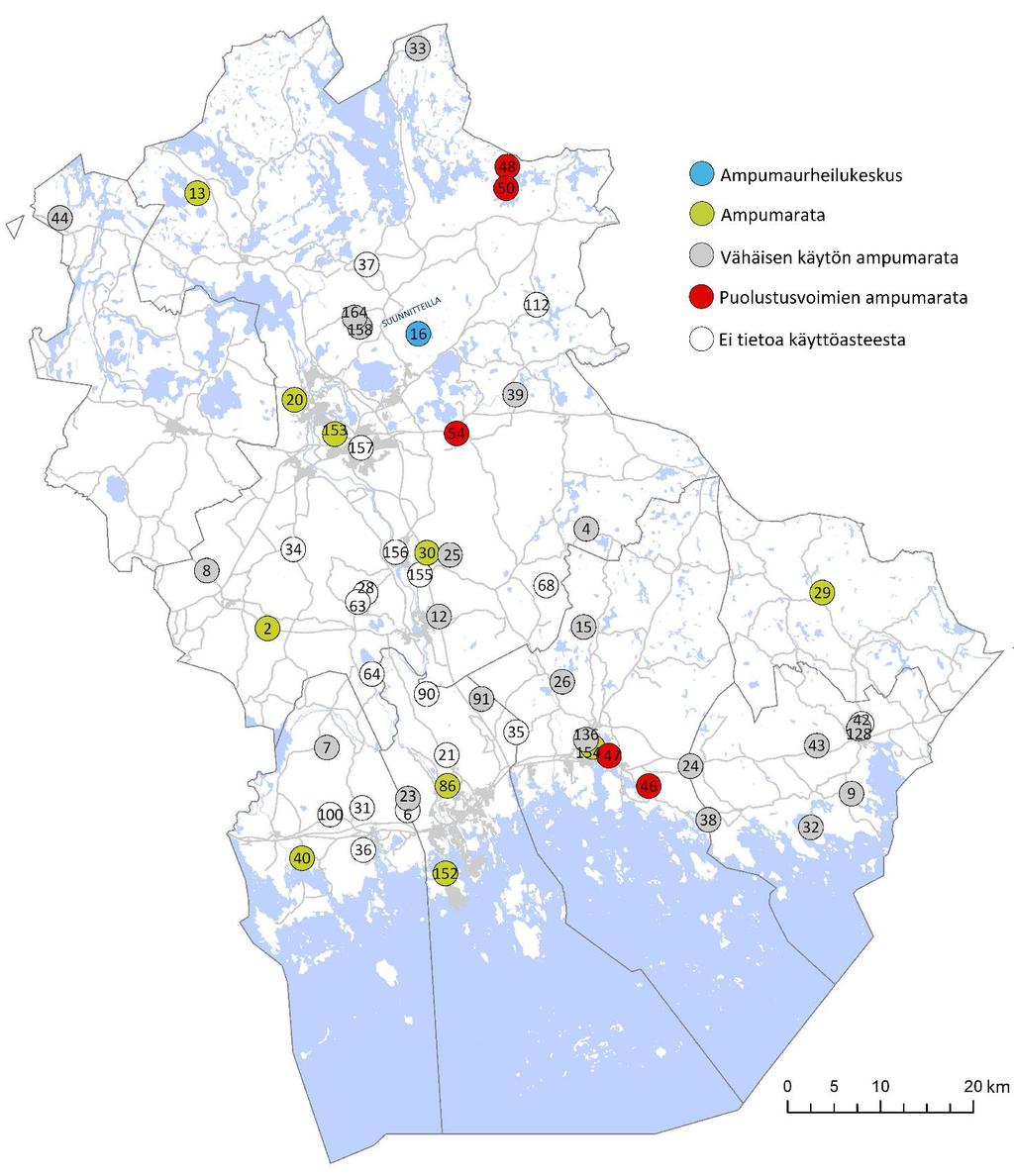 Kymenlaakson verkoston kehittämissuunnitelma Kuva 1. Kymenlaakson toiminnassa olevat ampumaradat.