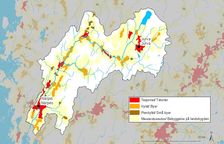 Taulukko 4. Närpiönjoen vesistöalueella sijaitsevien kuntien väestö vuonna 2009 ja ennustettu väestökehitys vuoteen 2025.