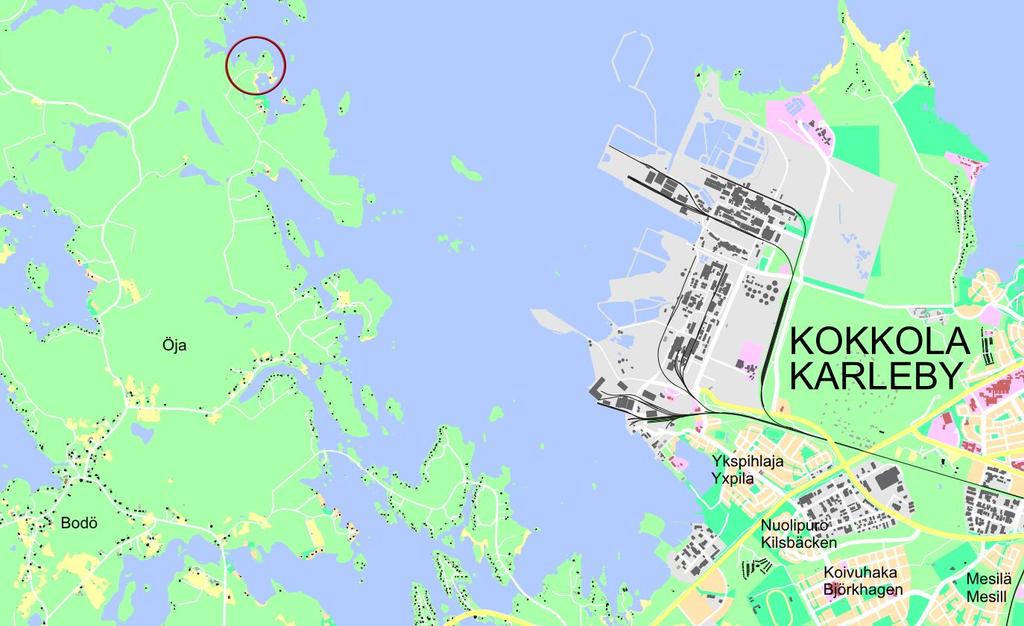 PERUS- JA TUNNISTETIEDOT Kuva 1. Suunnittelualueen sijainti. Bild 1. Planeringsområdets läge. Kaavamuutos koskee Öjan ja Rödsö-Möllerin rantayleiskaavan osaa Kokkolan kaupungissa.
