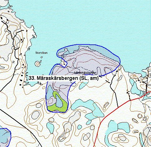 29 32. Märaskärsbergen SL, am Maisemallisesti merkittävä harvapuustoinen kallioalue ja umpeen kasvava kluuvijärvi.