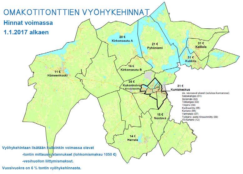 5.6 Tonttien luovutus 5.6.1 Omakotitonttien hinnoittelu Omakotitonttien hinnoittelussa on käytetty alueittain vahvistettuja hintoja ja tonttien vuokra on sidottu elinkustannusindeksiin.