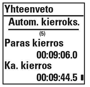 Automaattisten kierrosten lukumäärä sekä parhaan kierroksen kesto ja keskimääräinen kierroksen kesto. Saat lisätietoja painamalla ALOITA-painiketta.