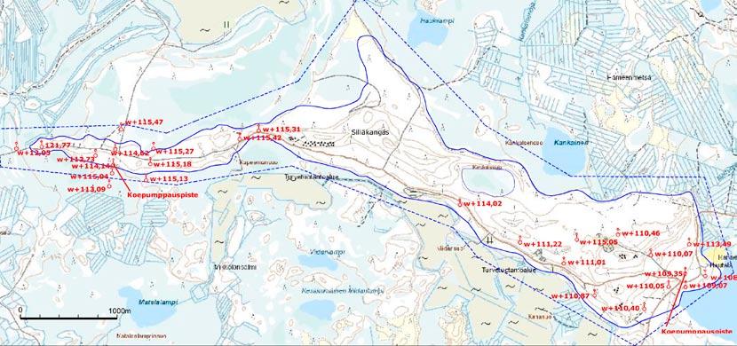 Kuva 7 10. Siliäkankaan pohjavesialue. Vaikutukset Tekojärvi ulottuu Viidansuon turvetuotantoalueelle, joka on Siliäkankaan eteläpuolella.