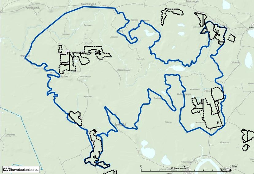 Kuva 12 7. Turvetuotantoalueet suunnitellun tekojärven alueella. 12.1.6.