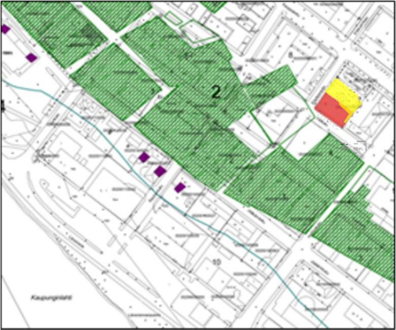 Otteet Tornion kaupunkiarkeologisen inventoinnin liitekartoista, joilla Tornion kantakartalle ( Tornion kaupunki 2000) on asemoitu vuosien 1697 (vasemmalla) ja 1750 (oikealla) kaupunkimittauskartat.