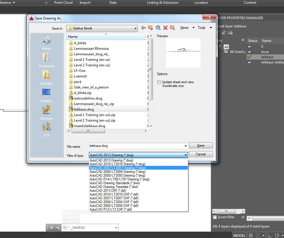 Workflow-esimerkki: Leikkaus Illustratoriin 10 / 18 dwg-tiedoston tuominen