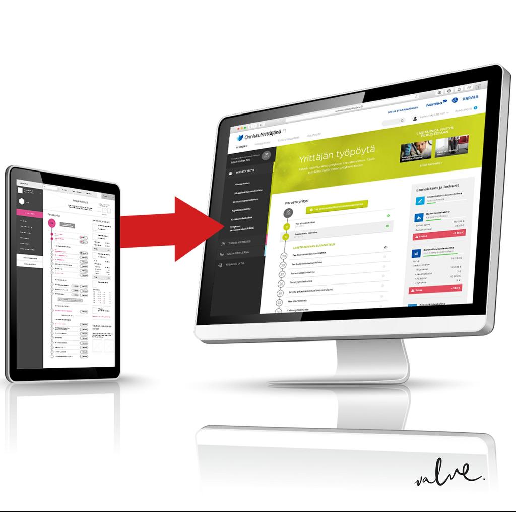 ONNISTUYRITTÄJÄNÄ.FI Valve vastasi palvelun konseptista, käyttöliittymästä, visuaalisesta ilmeestä, sisällöistä ja teknisestä toteutuksesta.