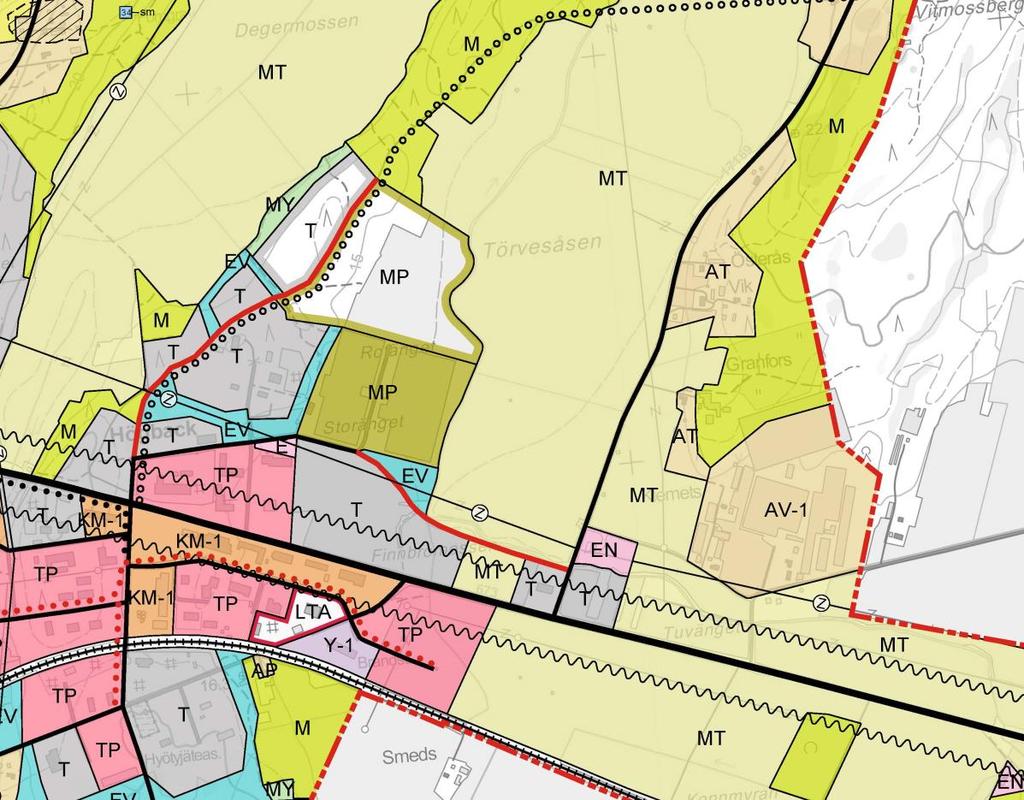 Bild 3 Utdrag ur delgeneralplanen som är under uppgörande./ Ote osayleiskaavasta Generalplan En ny delgeneralplan över Närpes centrum är under uppgörande.