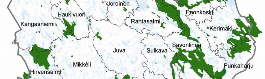 Pohjois-Savon puolelle ulottuvia Natura-alueita ovat Linnansaari (FI0500002), Joutenvesi-Pyyvesi (FI0500031), Paas- ja Puruveden suot ja metsät