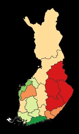 Lähde: THL 3/2017 Soten tarvekerroin 2015, maakunnittain 1,4 1,2 1,0 0,8 Yhteistyöalue 0,88 0,97 0,98 0,99 1,01 1,02 1,04 1,04 1,05 1,05 1,07 1,08