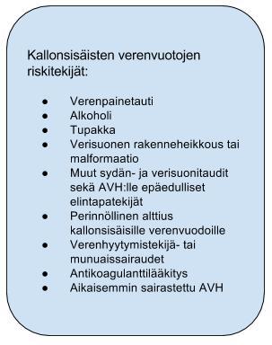 17 Kuviossa lueteltuna kallonsisäisten verenvuotojen henkilöstä riippumattomat ja elintapavaikutteiset riskitekijät (Kuvio 6)