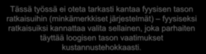 Työn yleiset rajaukset Tässä työssä ei oteta tarkasti kantaa fyysisen tason ratkaisuihin (minkämerkkiset järjestelmät)