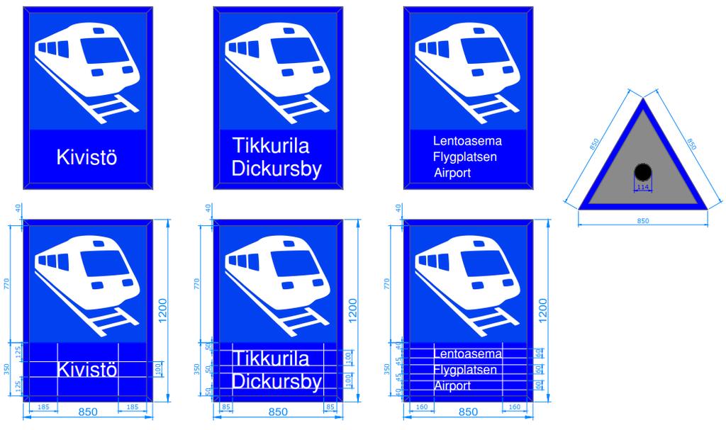 Liikenneviraston ohjeita 8/2017 15 Kuva 6. Valaistu kolmio-opaste Varsinaisen asema-alueen ulkopuolelta voidaan opastaa kohti rautatieasemaa käyttämällä rautatieaseman piktogrammia (1.