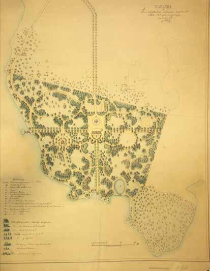 1870-luvun, ulkoasusta on säilynyt aikalaisten muistikuvien perusteella laadittu piirros, josta ilmenee yksityiskohtaisemmin, mitä kasvilajeja puistossa on kasvanut missäkin kohtaa.