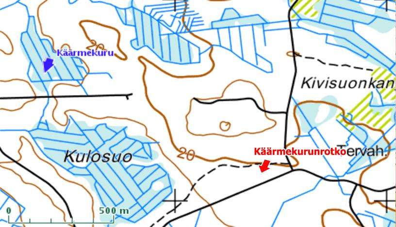 4.4.3 Luolat ja rotkot Aineistossa on 20 luolaa. Luolien yleisin nimi on Kärmeluola (13 nimeä), seuraavaksi yleisin Käärmeluola (3 nimeä).