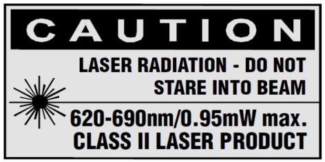 1.4 Lasertiedot laitteessa Laserinformaatio Sivu 58 Laserinformaatio Laserluokka 2, standardeihin IEC60825-1/EN60825-1:2007 perustuen ja vastaa CFR 21 1040 (Laser Notice 50) vaatimuksia.