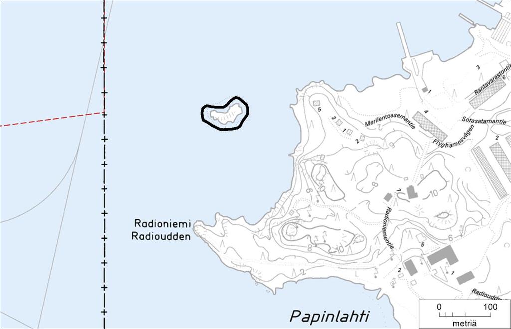 38. Santahaminan länsikivi Pinta-ala 0,37 ha Santahaminan länsikiven nimellä tunnettu pieni, heinikkoinen kallioluoto sijaitsee Santahaminan länsipuolella.