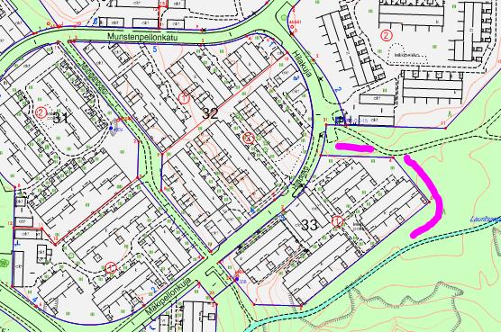 Mäkipellonkuja 3, Lauritsanpuisto VL Muut erityispiirteet: - Asukkaat ovat toivoneet alueen harventamista. Huom! hevoskastanjat pitää säästää ja antaa niille kasvutilaa Alue on tiheää sekametsää.