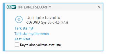 Jos tietokone vaikuttaa saaneen haittaohjelmatartunnan eli jos se toimii hitaammin tai jumittuu usein, suosittelemme seuraavia toimenpiteitä: Avaa ESET Internet Security ja valitse Tietokoneen