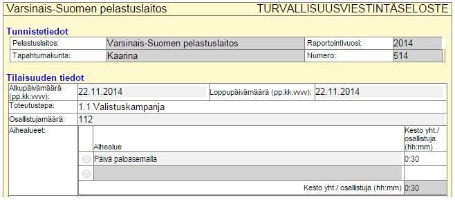 45 Kuva 6. Esimerkki turvallisuusviestintäselosteen alkutiedoista.