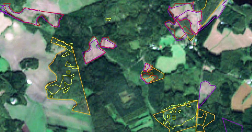 Satelliittikuva-aineistosta havaitut hakkuut ja niiden luokittelu Punainen = avohakkuu satelliittikuvasta Keltainen = harvennushakkuu