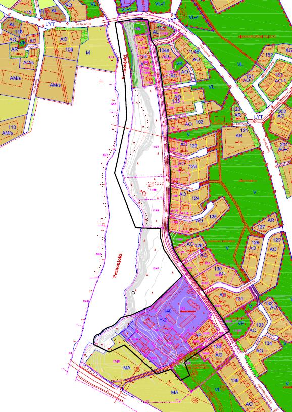 7 2.4.4 Asemakaava Suunnittelualueen etelä ja pohjoisosassa on voimassa oleva asemakaava, jossa on seuraavia varauksia: Asuinpientalojen korttelialue (AP). Erillispientalojen korttelialue (AO).