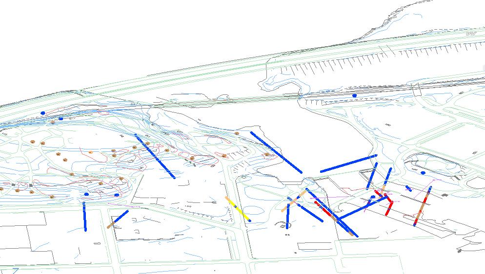 Harmonisoituja geotietopisteitä ja maakerroslävistyksiä Tampereen pääkirjaston projektialueella (HarmonisoituLavistysTieto). Kuva 14. Geotietopisteitä ja viivoja Tampereen pilottialueella.