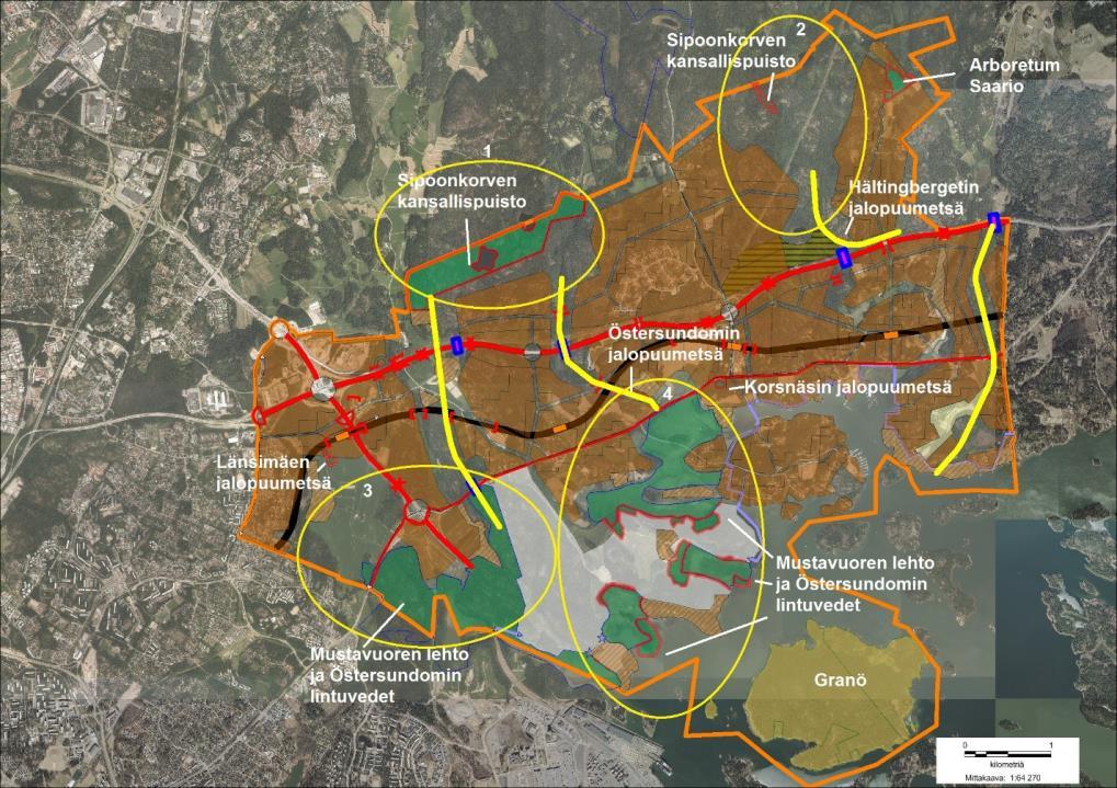 12 3.5 Ekologiset yhteydet Östersundomin yhteisen yleiskaavan ekologisia yhteyksiä on tarkasteltu niistä laaditussa selvityksessä (Ojala 2016).