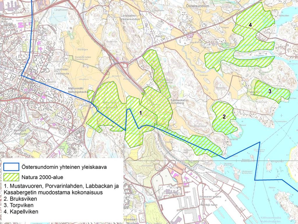 20 6 MUSTAVUOREN LEHTO JA ÖSTERSUNDOMIN LINTUVE- DET NATURA-ALUE 6.1 Sijainti ja yleistiedot Mustavuoren lehto ja Östersundomin lintuvedet Natura-alue (FI0100065) sijaitsee Helsingin itäosassa.