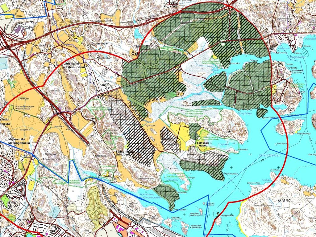 34 Taulukko 6-8 Lintulahtien läheisyydessä sijaitsevien alueiden asukasmäärä eri kaavaversioissa ja nähtävillä olleessa yleiskaavassa.