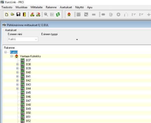 30 7.1 Metrelin Eurolink PRO -ohjelma Metrelin Eurolink PRO -ohjelmassa pystytään tietokoneella tarkastelemaan mittaustuloksia ja luomaan realistinen malli rakennuksen sähköjärjestelmästä.