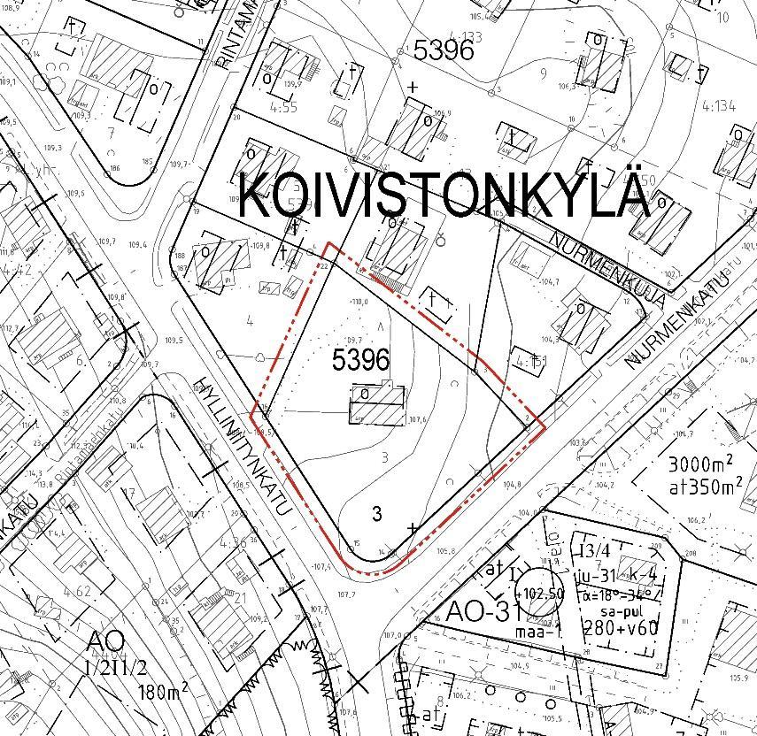 6 Rakennusoikeutta on 176 k-m 2 (Facta), ja tonttitehokkuus e= 0,08. Ote ajantasa-asemakaavasta ja kantakartasta, kaava-alue rajattu punaisella. 2.2.4 Tonttijako 2.2.5 Pohjakartta Tontilla on voimassa 12.