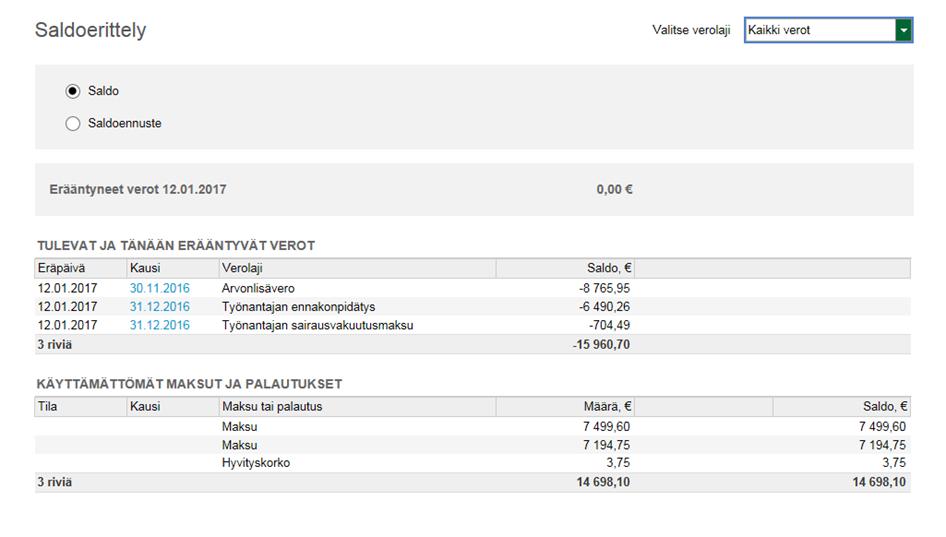 Saldoerittelystä pääsee tarkastelemaan kokonaissaldoa tarkemmin.