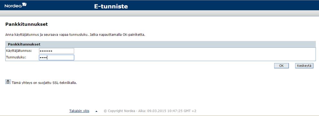 Valitaan pankki, jonka tunnuksilla ollaan kirjautumassa. Annetaan pankkiyhteyden vaatimat tunnusluvut.