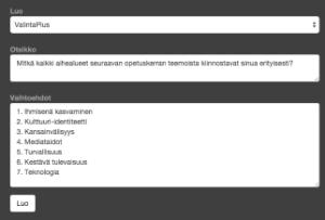Toiminnolla voit siis piilottaa vastausvaihtoehdot web-näkymästä, jolloin siellä näkyy ainoastaan aktiviteetin otsikko. Oranssilla näkyvät lisätoiminnot koskevat esitysnäkymää (screen).