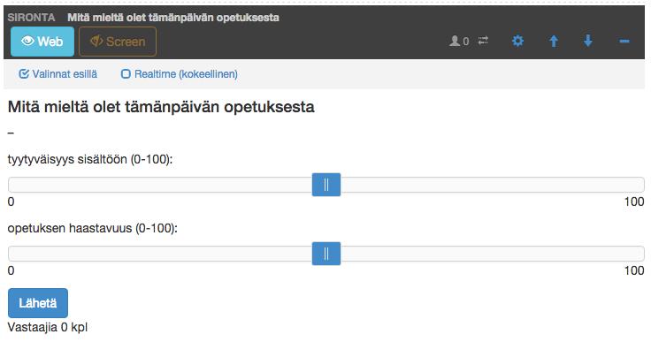 Sinisellä näkyvät toiminnot koskevat vastausnäkymää (web). Valinnat esillä = salli vastausvaihtoehtojen näkyminen opiskelijalle => aktiviteetti on vastattavissa.