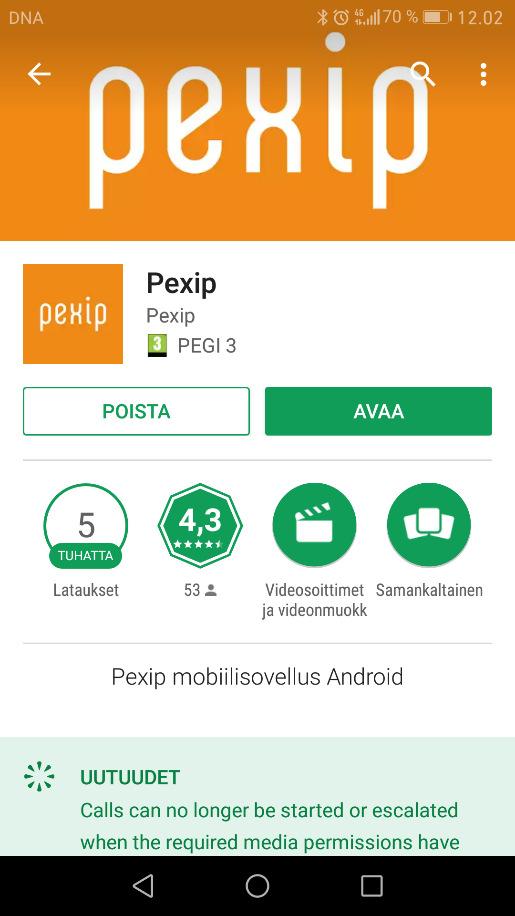 Mikäli käytössäsi on 4G-yhteys tai nopeampi, suositellaan Bandwidth-kenttään asetukseksi High (1264kbps).