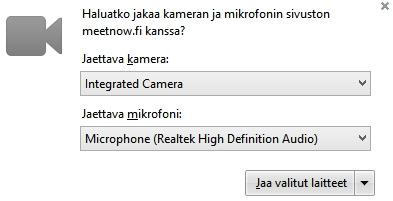 Chrome Chrome-selaimella näytön ylälaitaan ilmestyy popup-ikkuna, josta kameran ja mikrofonin käytön voi