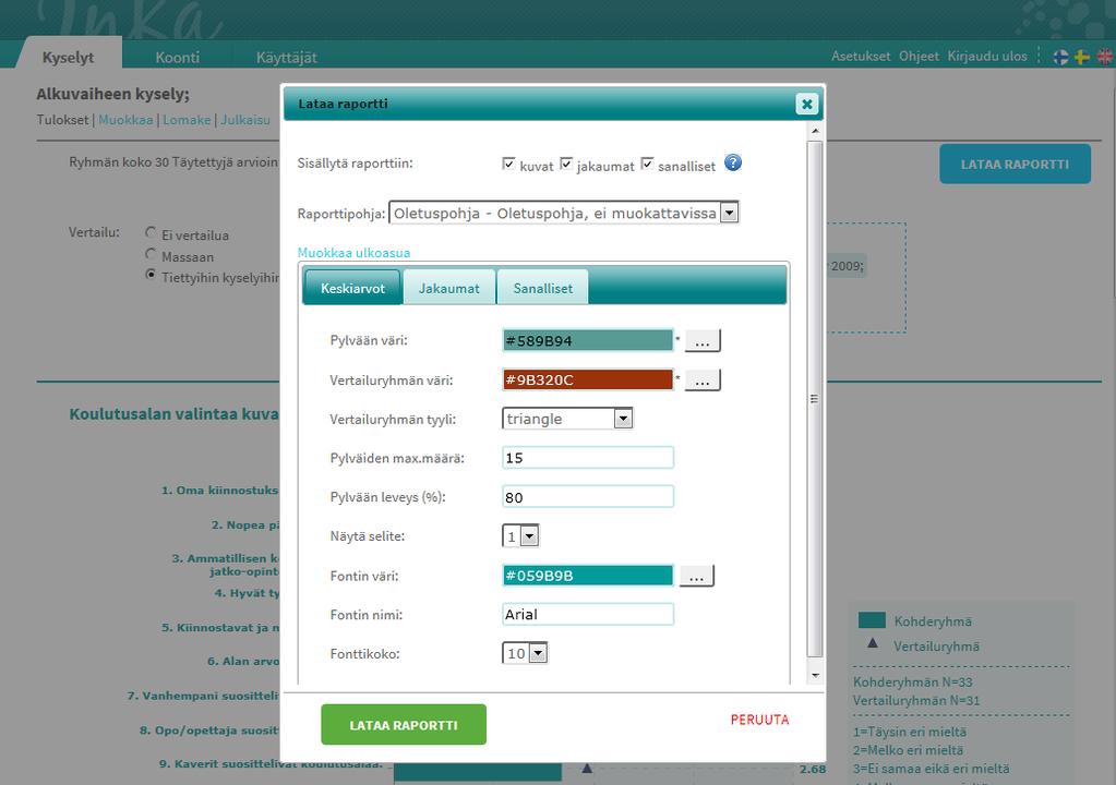 IX Kyselyt / tulokset / lataa raportti / muokkaa ulkoasua Ulkoasua