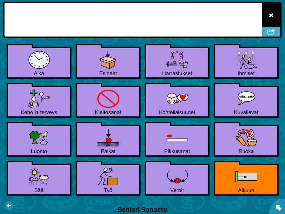 Sanasto Seniori-tauluston sanastosta löytyvät arjen keskeiset teemat.