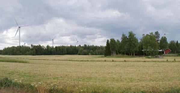 Kuva 10 6 Suunnitelman 2 mukainen havainnekuva Öjnasta. Voimaloiden korkeus 120m. 10.4 