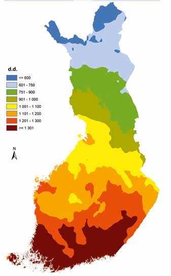 Keskimääräinen tehoisan lämpötilan summa jaksolle 2040 2069 A2-skenaariolla