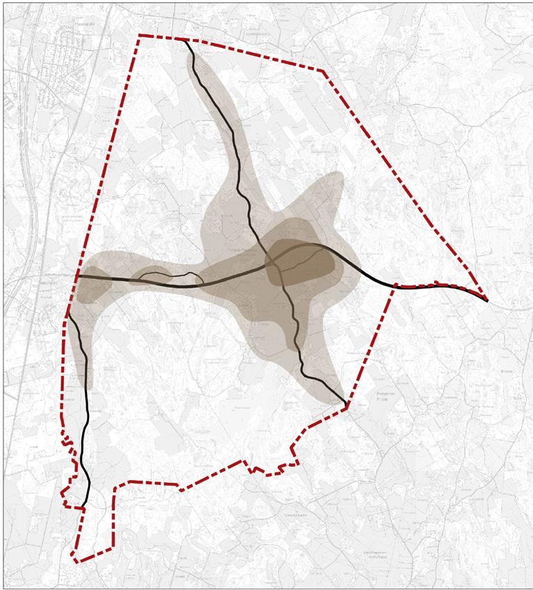Rakennemalli 1: Kylä ja kehityskäytävät 1. KYLÄKESKUS 2. TIIVIS KYLÄALUE 3. KYLÄN LIEVEALUE 4. HAJA-ASUTUSALUE 5.