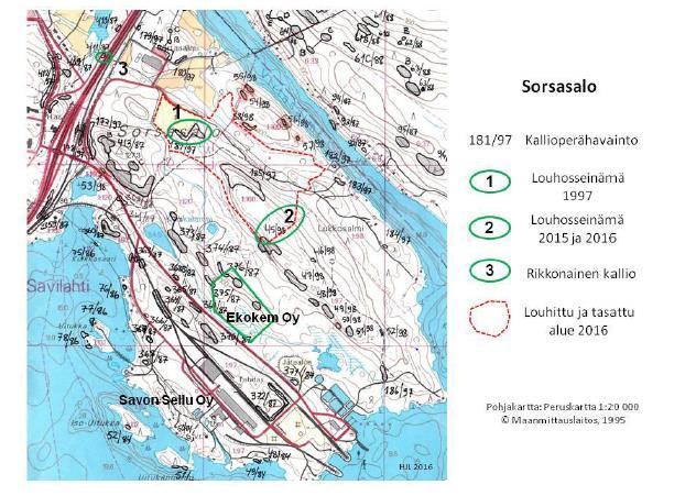 180 (284) Sorsasalon kallioperän pääkivilaji on tonaliittia, jota on myös Finnpulp Oy:n suunnitteilla olevan tuotantolaitoksen alueella.