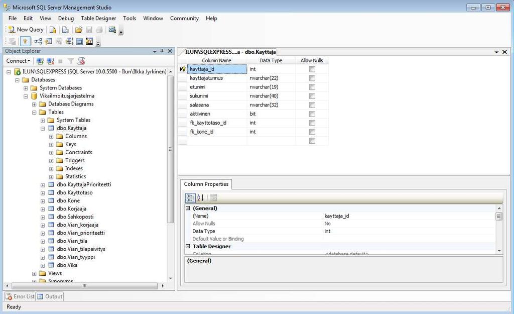 3.2 Microsoft SQL Server Management Studio 2008 SQL Server Management Studio on Microsoftin kehittämä tietokannan hallintatyökalu Microsoft SQL Servereille, joka tarjoaa graafisia työkaluja