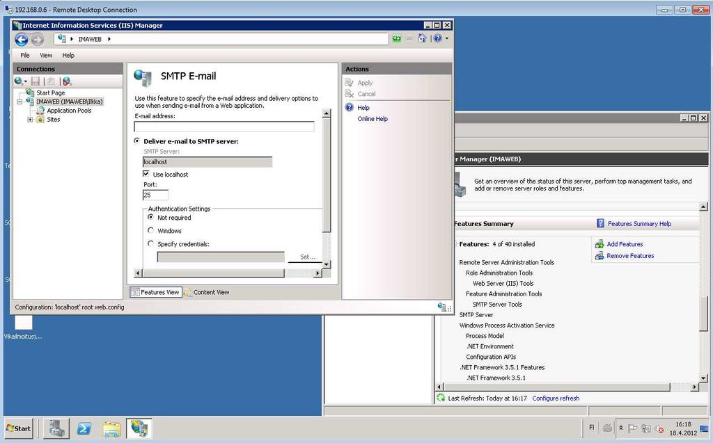 3.3 Microsoft Windows Server 2008 R2 Windows Server 2008 R2 -käyttöjärjestelmä tarjoaa alustan IISpalvelinohjelmistokokonaisuudelle mahdollistaen.