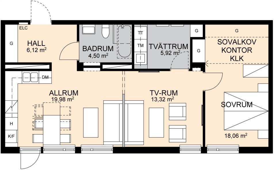 Bostad för 1-2 personer. Figur 4.