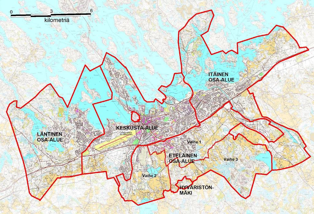 4(39) Lappeenrannan keskustaajaman osayleiskaava 2030, Keskusta-alue Kuva 1. Keskustaajaman osayleiskaava-alueet. kuva: Lappeenrannan kaupunki 2016.