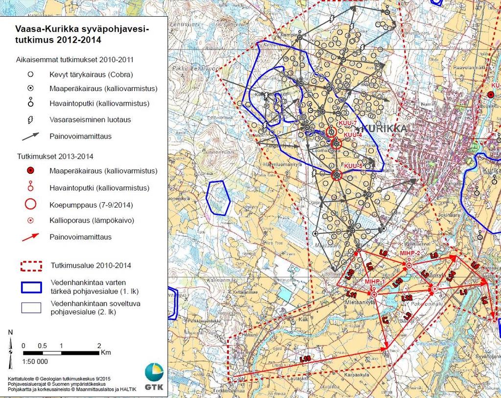 29 Kuva 9. Tutkimuskohteen rajaus ja alueelle toteutetut maaperätutkimukset. (Paalijärvi & Putkinen 2015).