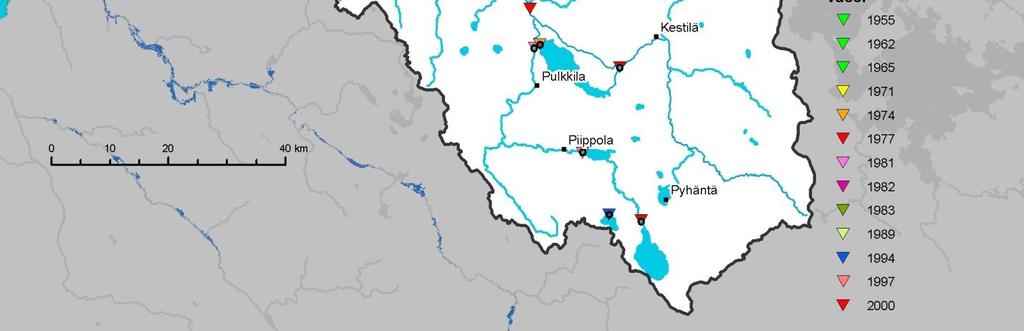 8). Ujuan ja Kortteisen tekojärvien rakentamisen jälkeiset suurimmat vesistötulvat ovat sattuneet vuosina 1977, 1981, 1982, 1983 ja 2000, jolloin virtaamat ovat kohonneet yli 400 m 3 /s.